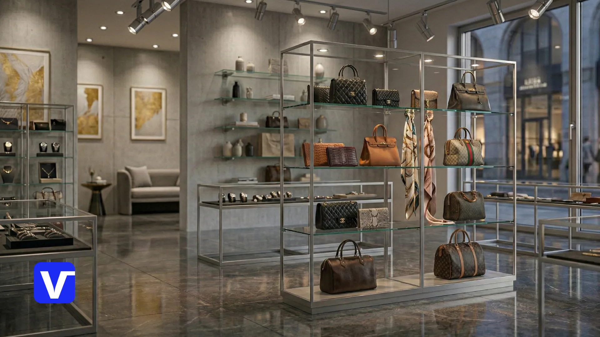 Mobilier de commerce en verre sur mesure